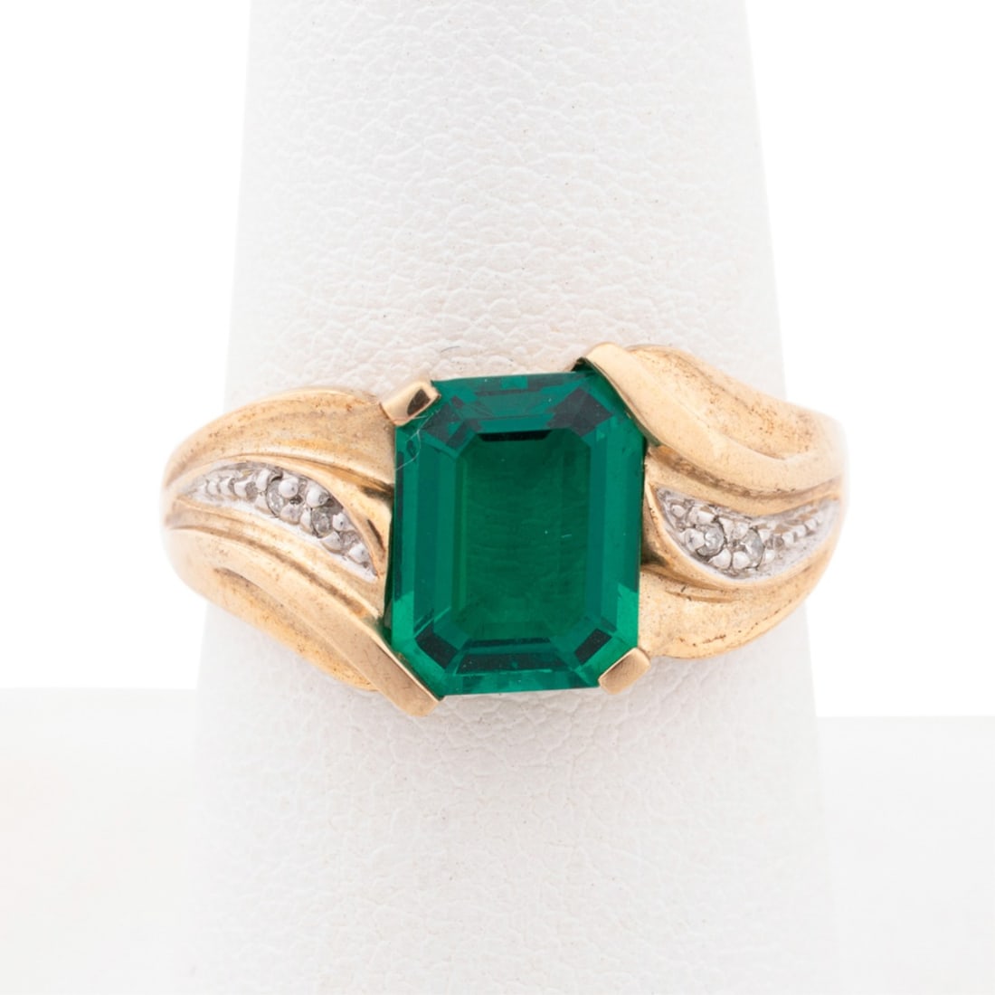 GREEN GLASS AND DIAMOND RING, SET IN 9K YG (1 of 7)