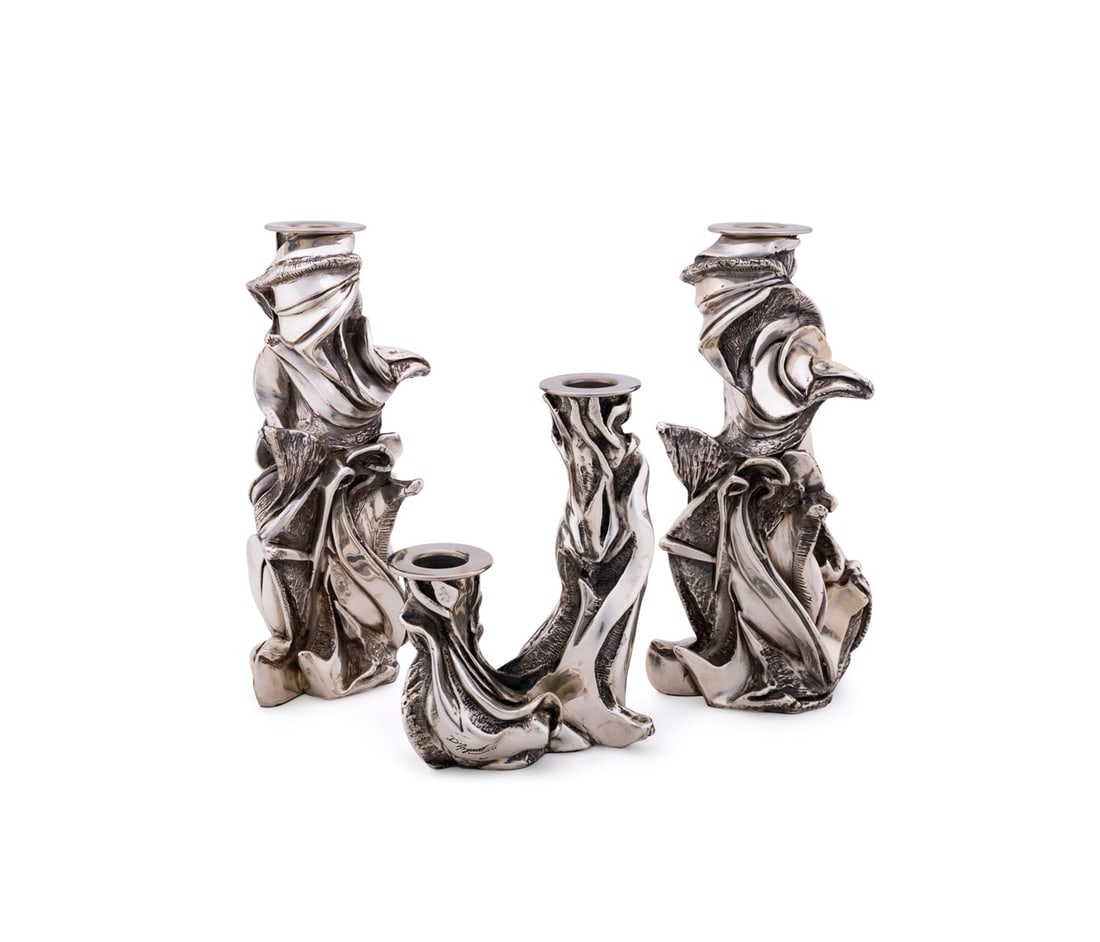 D'ARGENTA, 3 NATURALISTIC SILVERPLATE CANDLESTICKS (1 of 10)