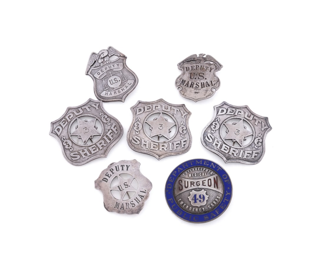 7 ANTIQUE/VINTAGE BADGES, MAINLY REPRO. STERLING (1 of 12)