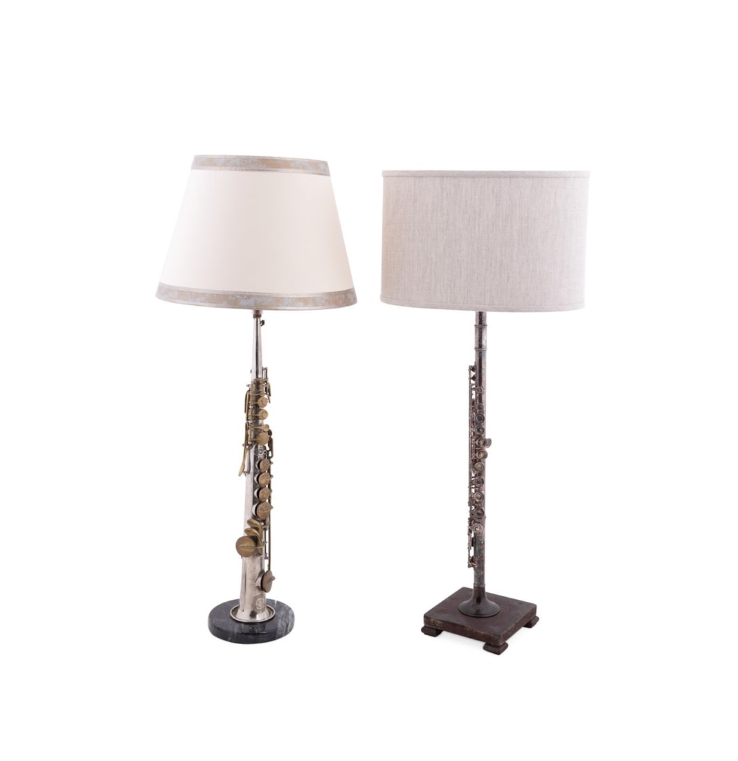 TWO WOODWIND INSTRUMENTS MOUNTED AS LAMPS (1 of 10)