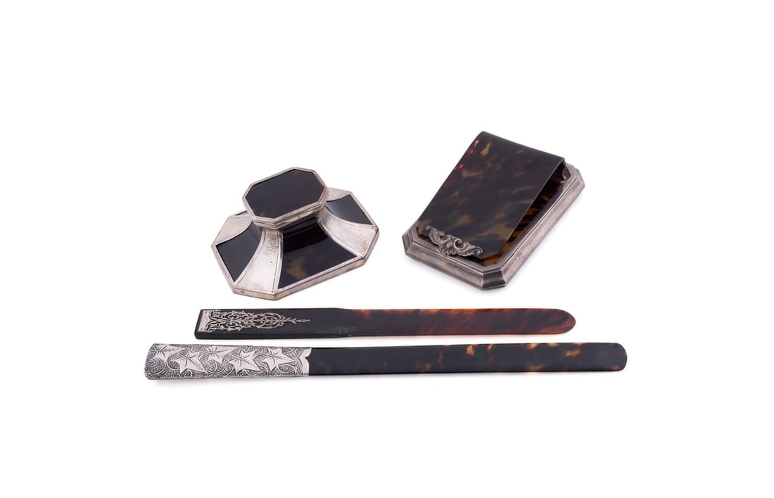 FOUR E. 20TH C. SHELL & STERLING DESK ACCESSORIES (1 of 15)