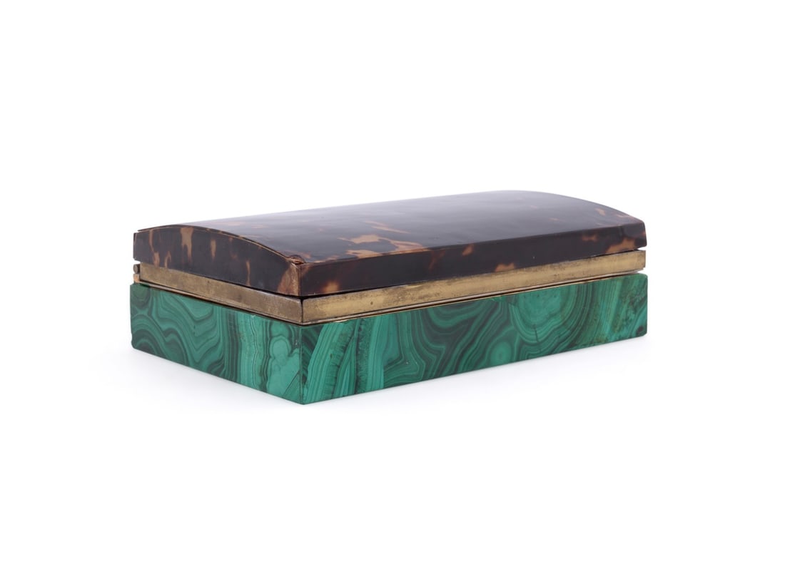 SHELL VENEER & MALACHITE HINGED CIGARETTE BOX (1 of 7)