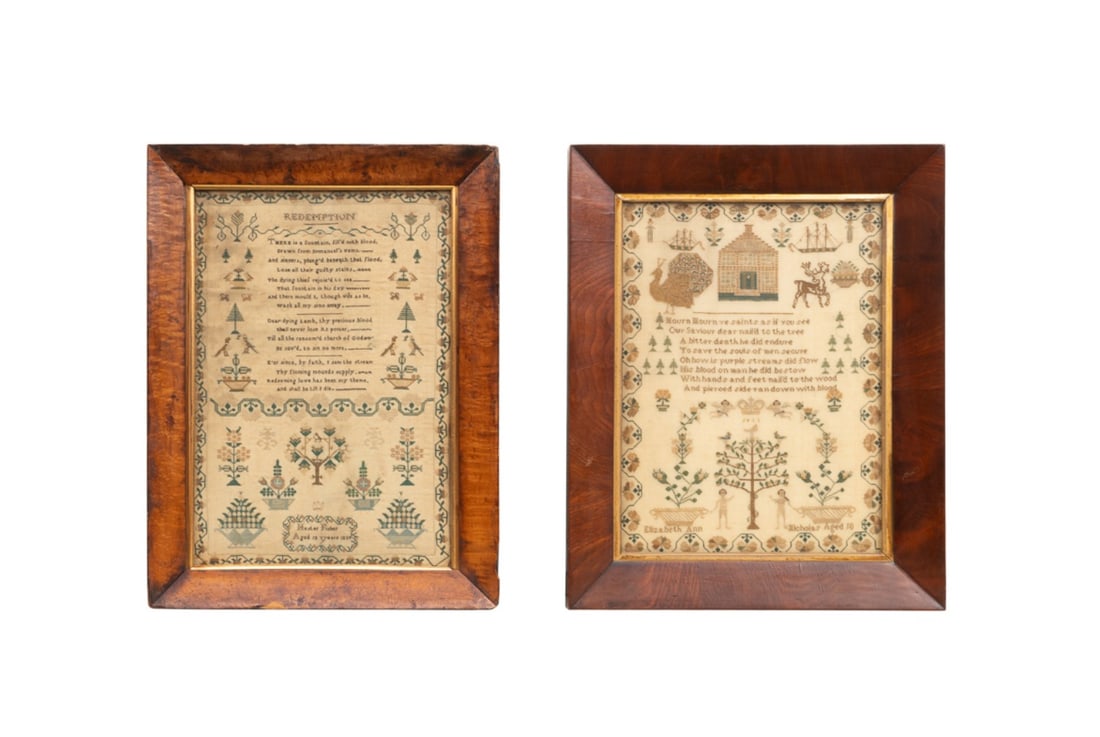 TWO EARLY 19TH C. NEEDLEPOINT SAMPLERS, FRAMED (1 of 7)