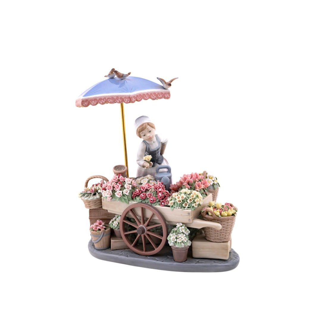 LLADRO, 'FLOWERS OF THE SEASON', INTRODUCED 1983: Jose Puche (Spanish, born 20th century) for Lladro (Spanish, founded 1953). Large porcelain figure, "Flowers of the Season" (number 1454; introduced 1983 - active), modeled as a young female flower