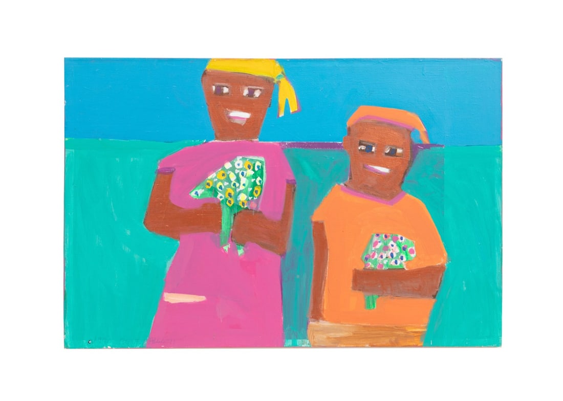 GENE ALLCOTT, TWO FIGURES WITH FLOWERS, 1990, A/C (1 of 6)