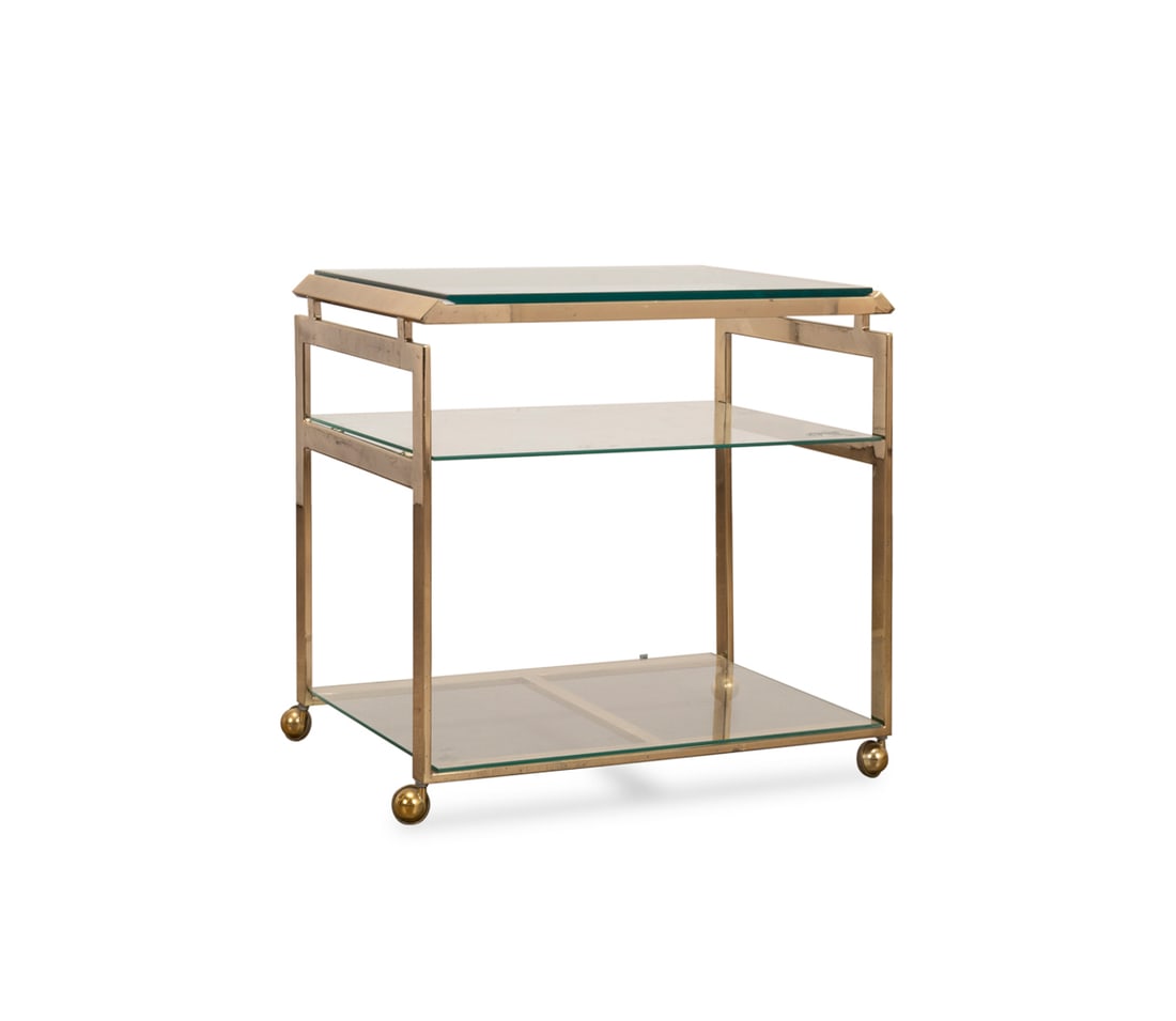 MILO BAUGHMAN STYLE BRASS & GLASS ROLLING BAR CART (1 of 6)