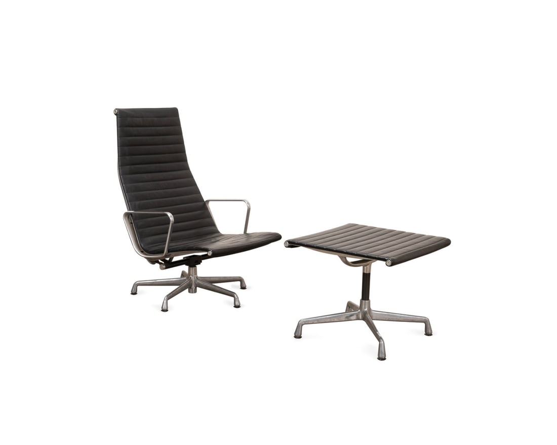 HERMAN MILLER 'ALUMINUM' LEATHER LOUNGE & OTTOMAN (1 of 7)