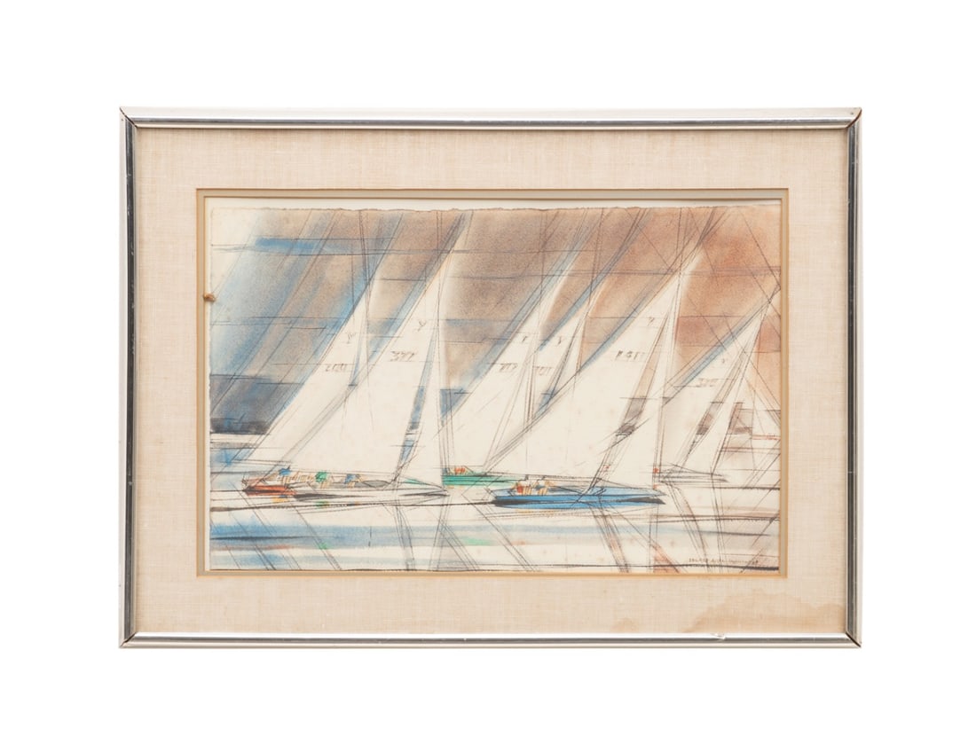ED MOULTHROP, 'BOATS', 20TH C., W/C (1 of 9)