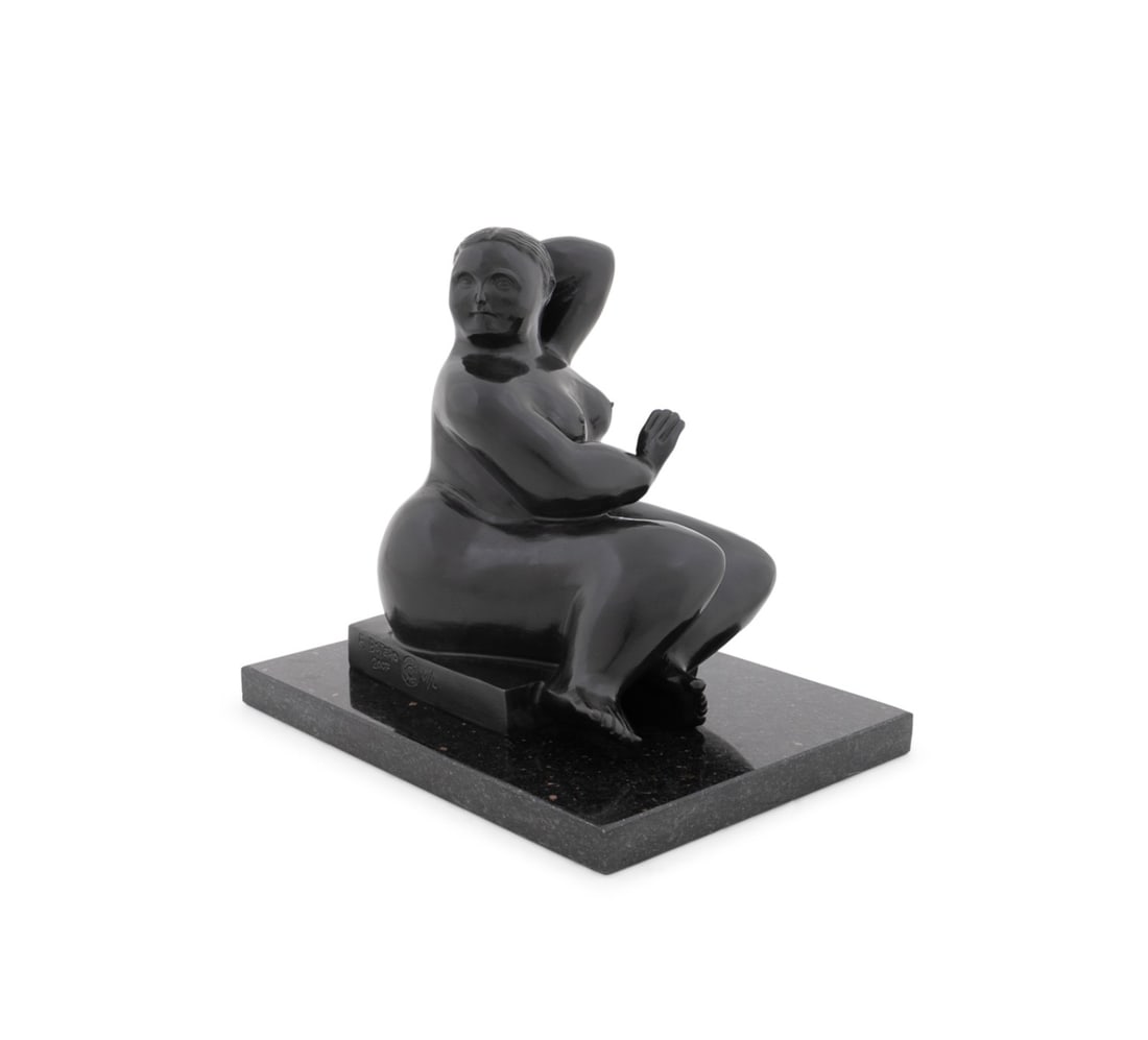 AFTER BOTERO, 'SEATED WOMAN' BRONZE, 30/50: After Fernando Botero (Colombian, 1932-2023). "Seated Woman" - patinated bronze, signed "F. Botero", dated "2007", and numbered "VI/L" (6 of 50) with "Fonderia / M / Italy" foundry mark in mold. On gr
