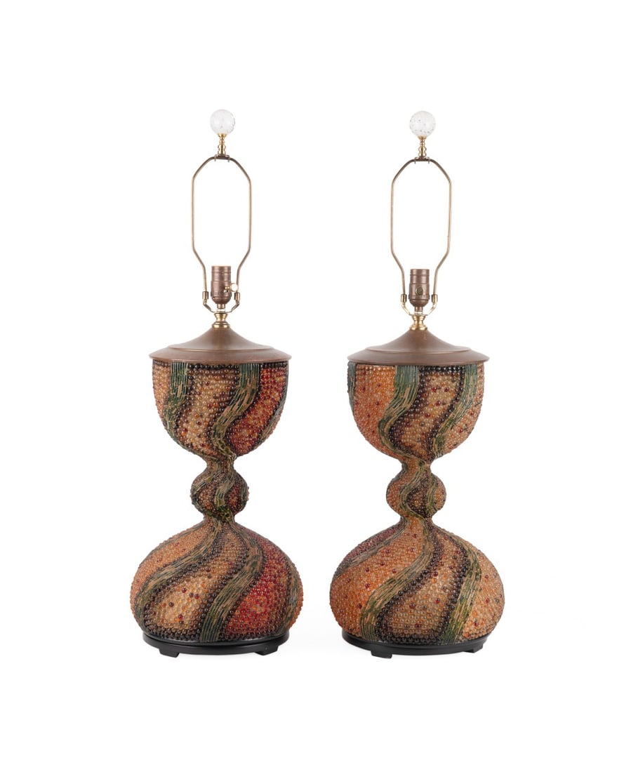 THUMPRINTS, PAIR OF VINTAGE BEADED TABLE LAMPS (1 of 10)