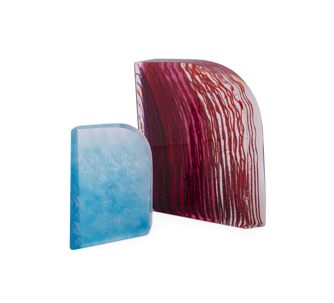 EMMA VARGA, TWO LAYERED & FUSED GLASS SCULPTURES: Emma Varga (Yugoslavian / Australian, born 1952). Two Modern glass sculptures. "Vibrant #9" - Red and Colorless Glass Sculpture - 2006, layered fused cast glass, signed and dated to lower edge; Untitl