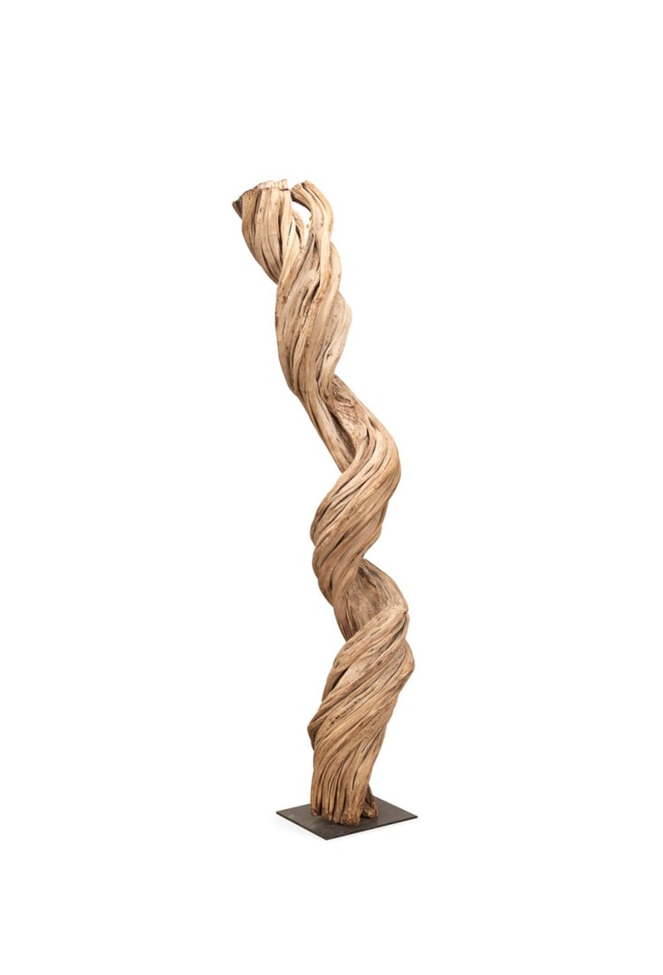 MODERN TALL LIANA VINE SCULPTURE ON STAND: Modern natural tall liana vine sculpture on a custom square metal base, apparently unmarked. Provenance: Private Collection, Marietta, GA. Approximate dimensions: h. 72.5".