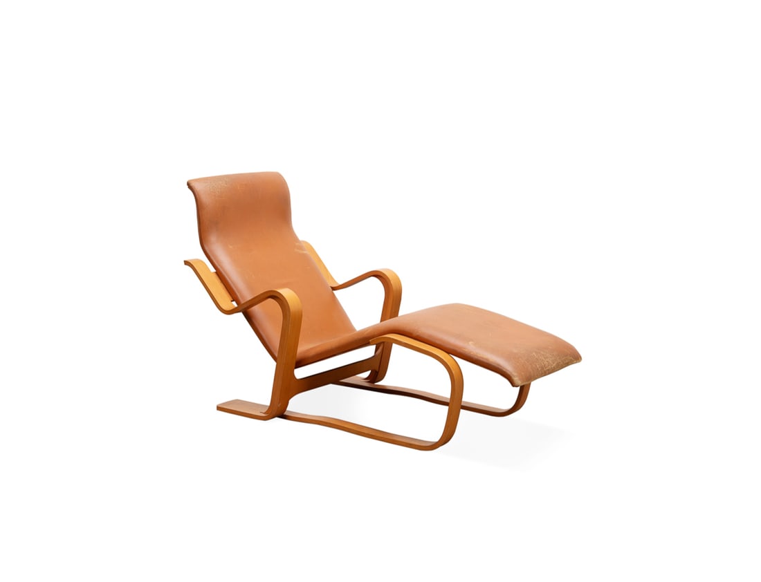 MARCEL BREUER, TAN LEATHER 'LONG CHAIR' LOUNGE (1 of 7)