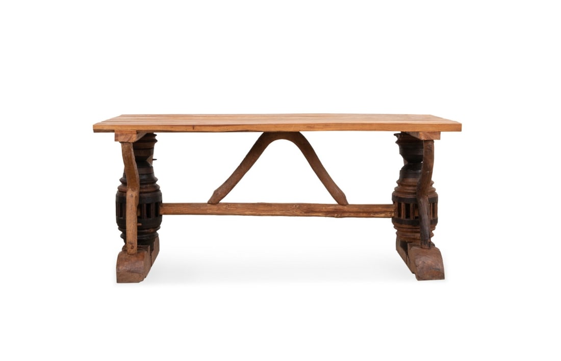 MID 20TH C. MODERN RUSTIC WOOD DINING TABLE - 2