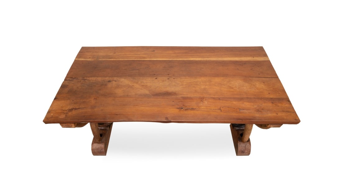 MID 20TH C. MODERN RUSTIC WOOD DINING TABLE - 6