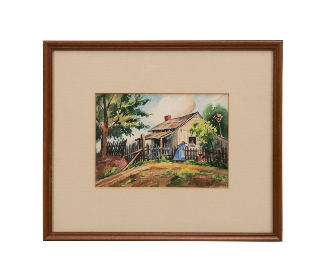 LOUISE SARRAZIN, 'MORNING GOSSIP', WATERCOLOR (1 of 5)