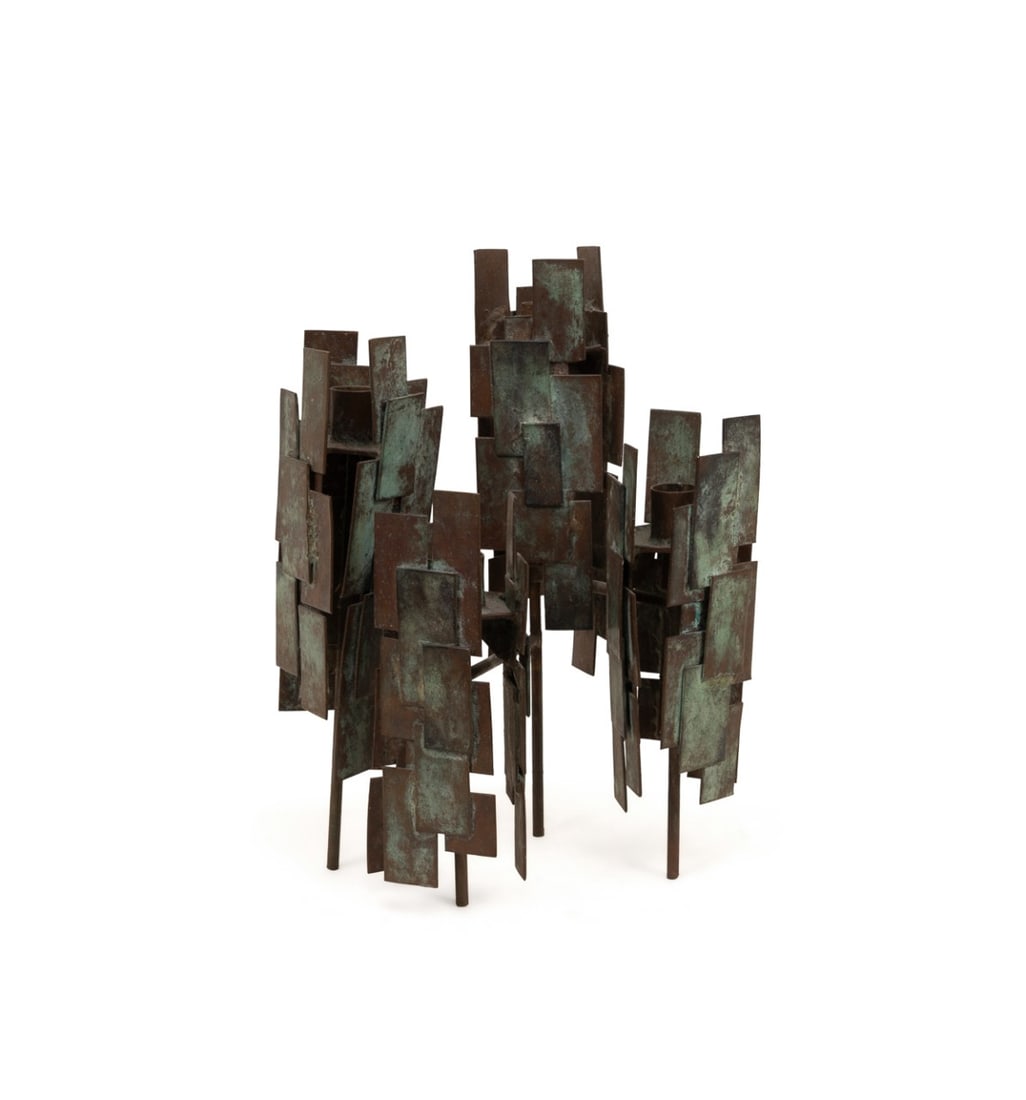 DAVID M. BOWMAN BRUTALIST VERDIGRIS CANDELABRA (1 of 6)