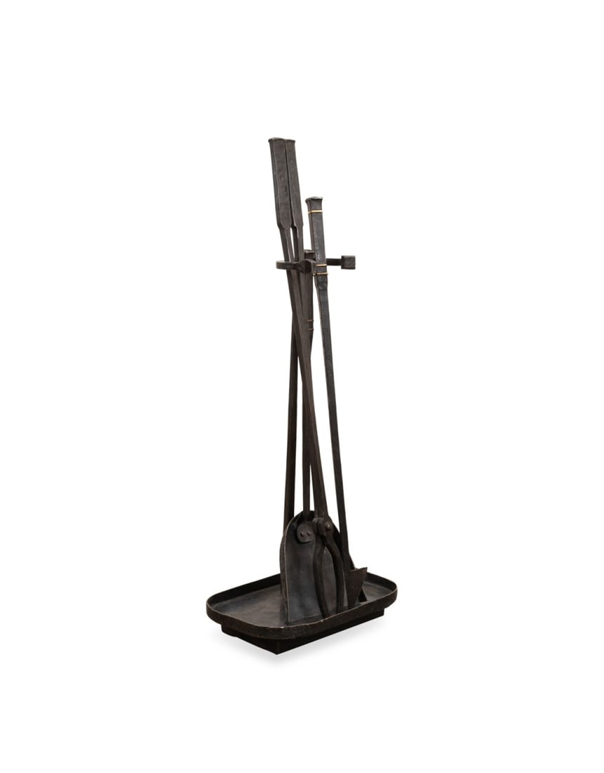 MODERN ASSEMBLED WROUGHT IRON FIREPLACE TOOL SET (1 of 13)