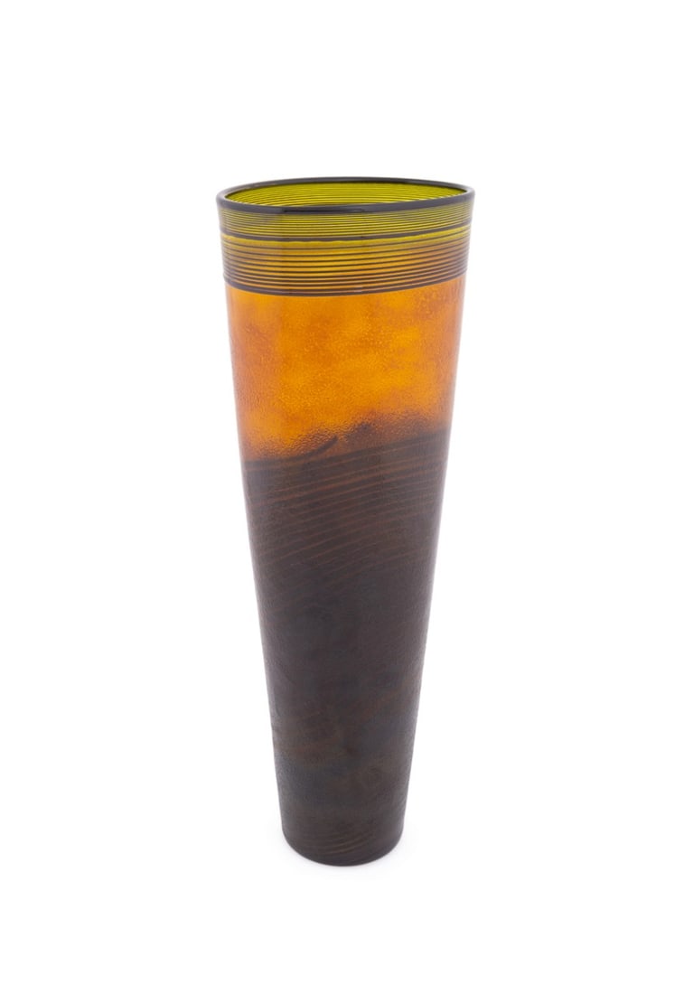 RICK MILLS, LARGE AMBER & BROWN GLASS VASE, 2000 (1 of 6)