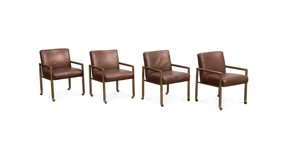 FOUR MASTERCRAFT LEATHER & BRASS DINING CHAIRS (1 of 5)