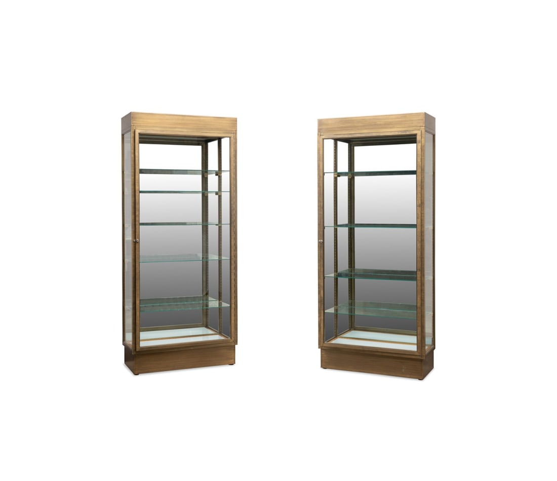 PAIR, MASTERCRAFT ATTR. BRASS & GLASS CABINETS (1 of 6)