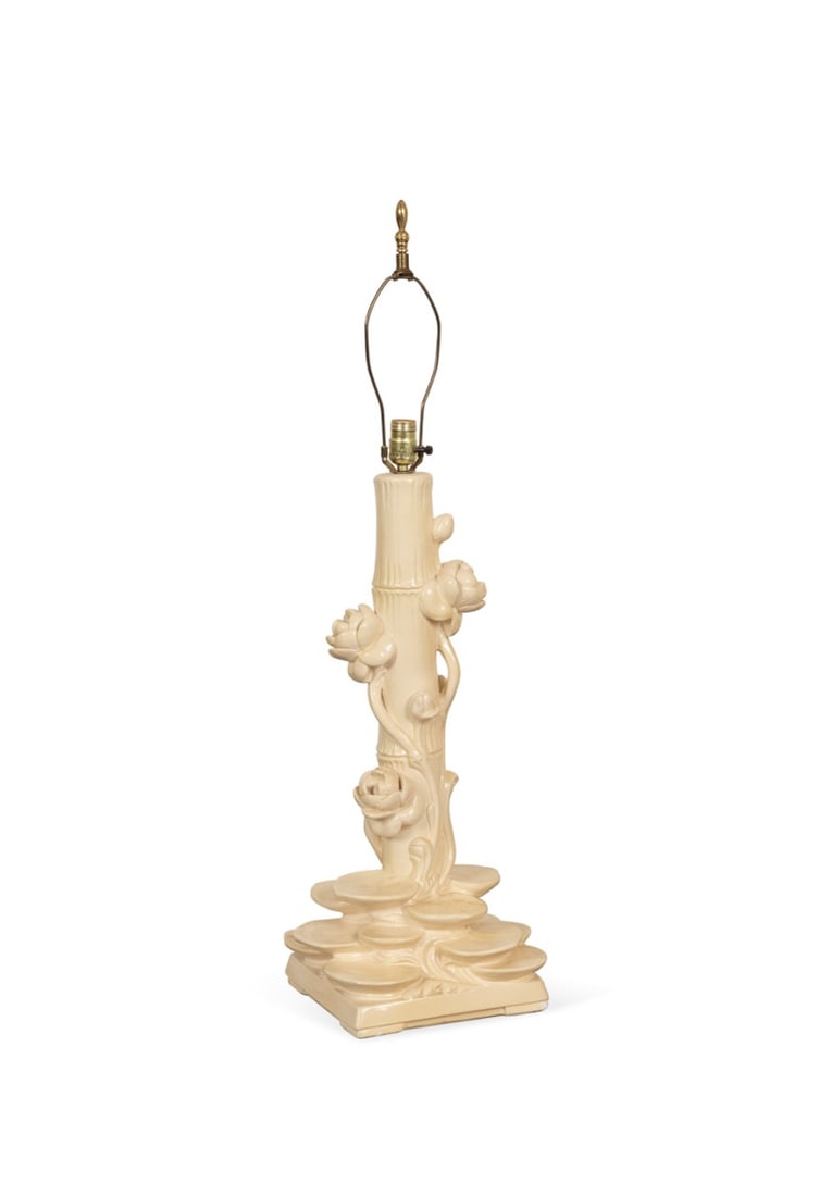 HOLLYWOOD REGENCY FAUX BAMBOO LOTUS TABLE LAMP (1 of 5)