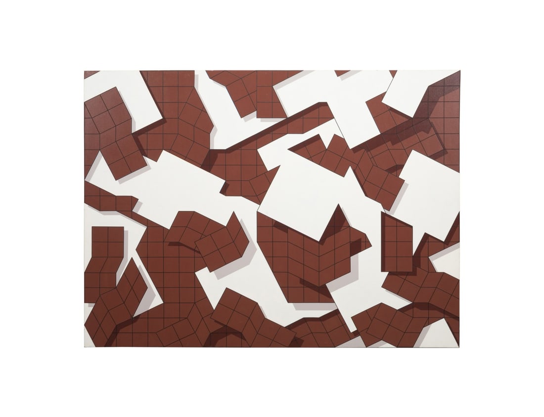 JOHN SCHNELL, GRID ON WHITE OP ART, LARGE O/C (1 of 5)