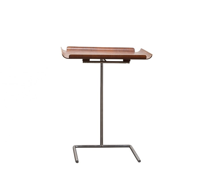 NELSON FOR HERMAN MILLER, MODEL 4950 TRAY TABLE: George Nelson (American, 1908-1986) for Herman Miller (American, founded 1905), circa 1950. Model 4950 adjustable tray table, in plywood and chromed steel, apparently unmarked. Approximate dimensions: