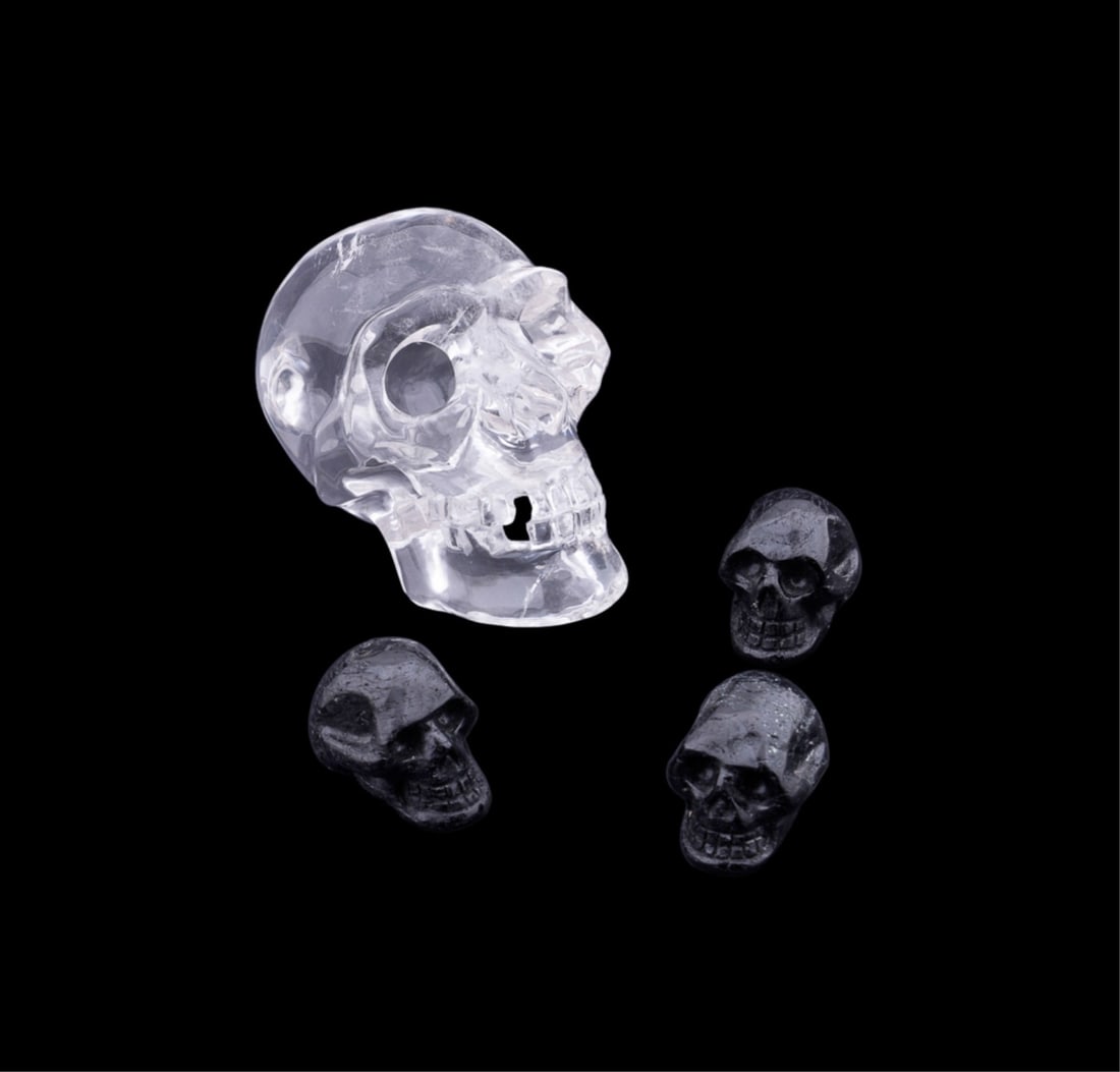 FOUR SKULLS, ONE ROCK CRYSTAL, THREE BLACK PYRITE (1 of 6)
