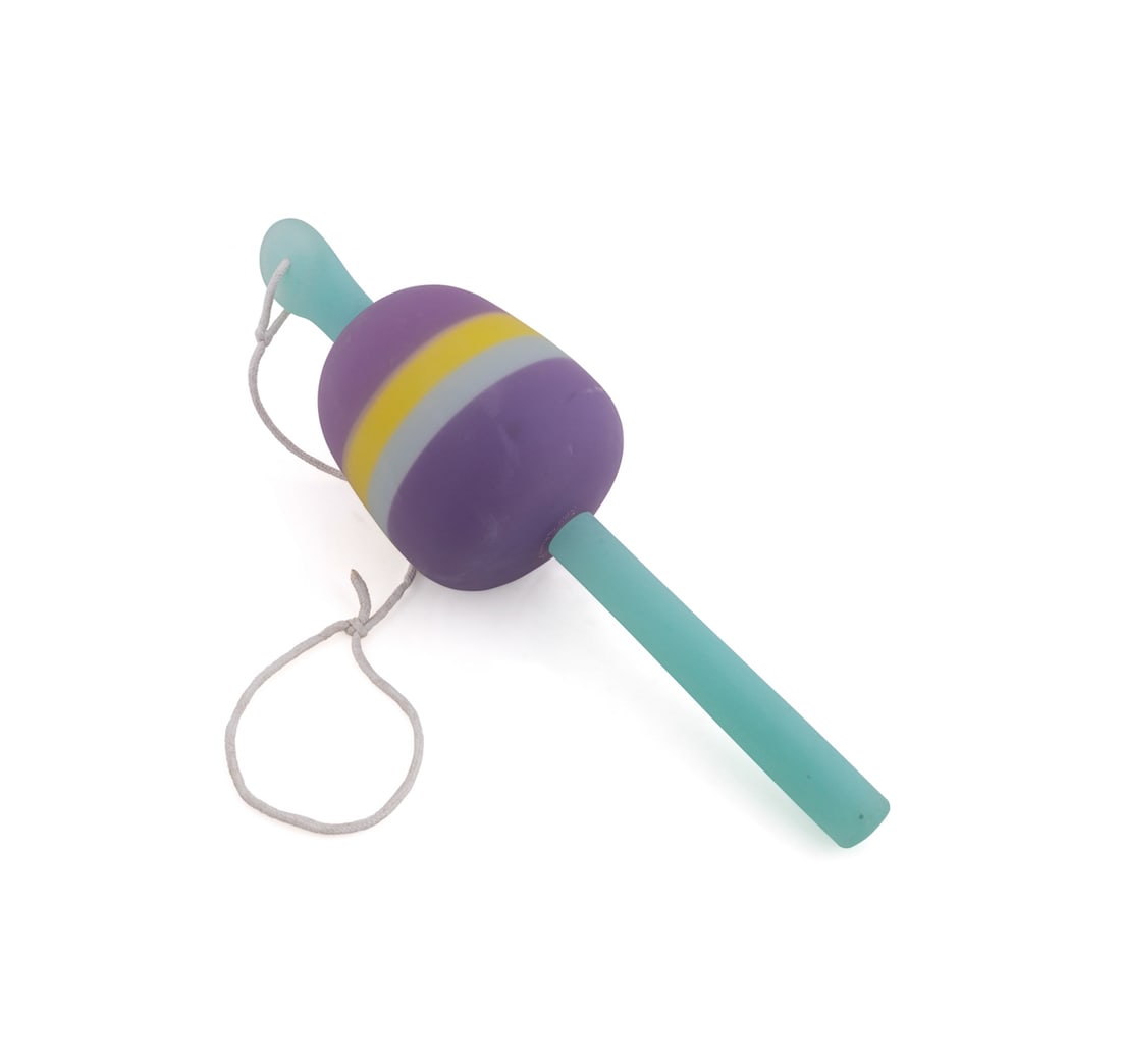 JUSTIN MCKENNEY, STUDIO GLASS FISHING FLOAT, 2012: Justin McKenney (American). Untitled - Studio Glass Fishing Float Sculpture - 2012, blown, fused, sanded glass, braided cotton rope, signed and dated near the handle. Provenance: Private Collection of