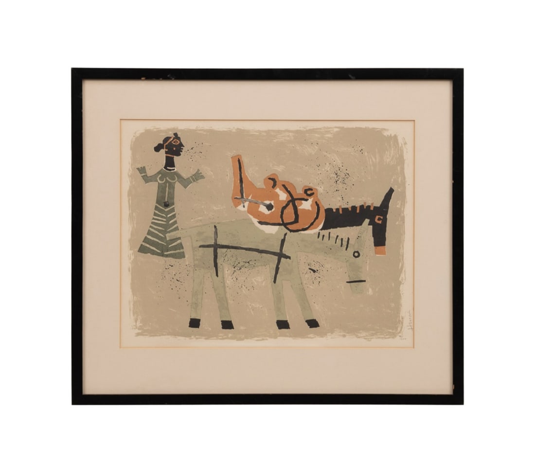 M.F. HUSAIN, WOMAN WITH TWO DONKEYS, LITHOGRAPH (1 of 12)