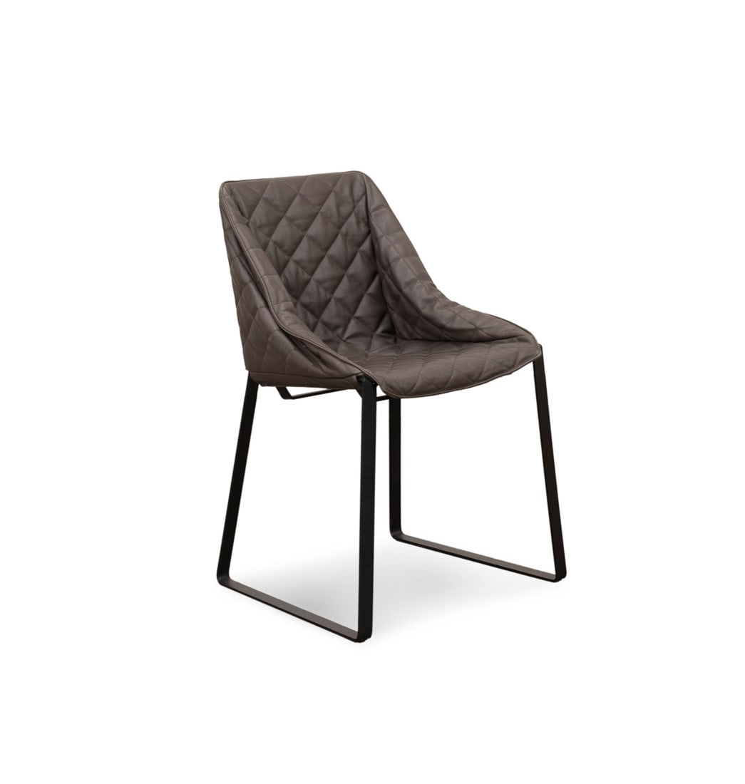 STUDIO PIET BOON 'KEKKE' DINING CHAIR: Studio Piet Boon (Dutch, founded 1983). "Kekke" dining chair, having a leather seat cover and black frame, impressed manufacturer's mark to underside. Approximate dimensions: h. 33.75", w. 21.25", d. 
