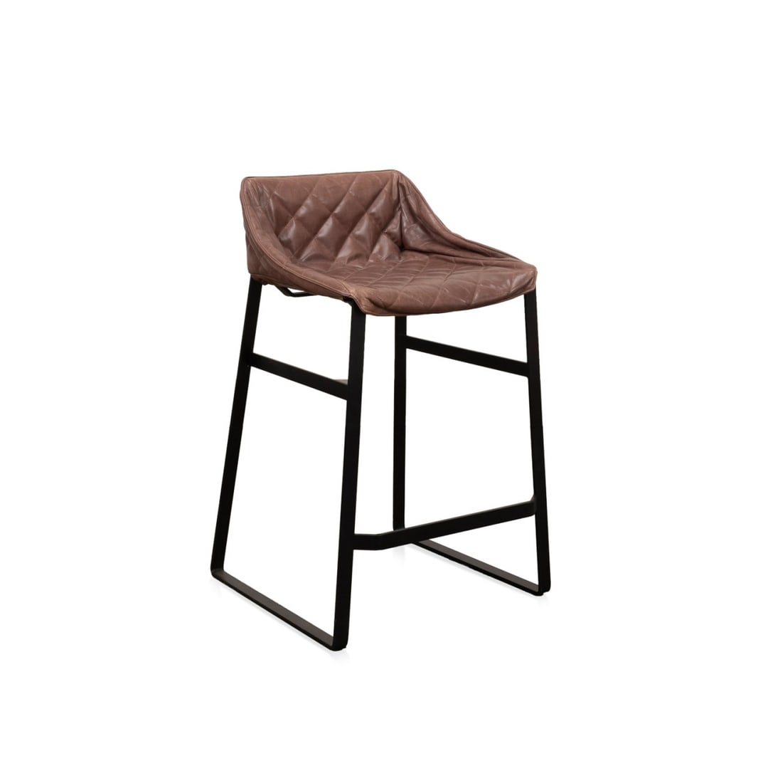 STUDIO PIET BOON 'KEKKE' KITCHEN / BAR STOOL: Studio Piet Boon (Dutch, founded 1983). "Kekke" kitchen / bar stool, having a leather seat cover and black frame, impressed manufacturer's mark to underside. Approximate dimensions: h. 34.5", w. 21.5"