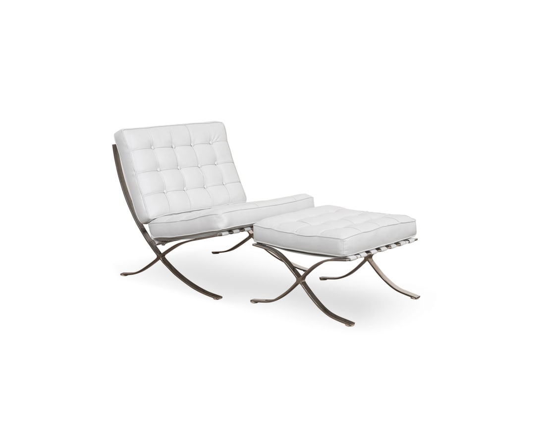 LIGHT GRAY BARCELONA STYLE CHAIR & OTTOMAN (1 of 9)