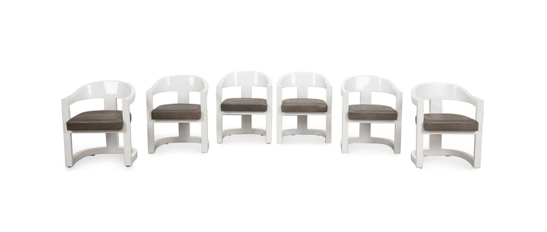SIX KARL SPRINGER 'ONASSIS' WHITE DINING CHAIRS (1 of 4)