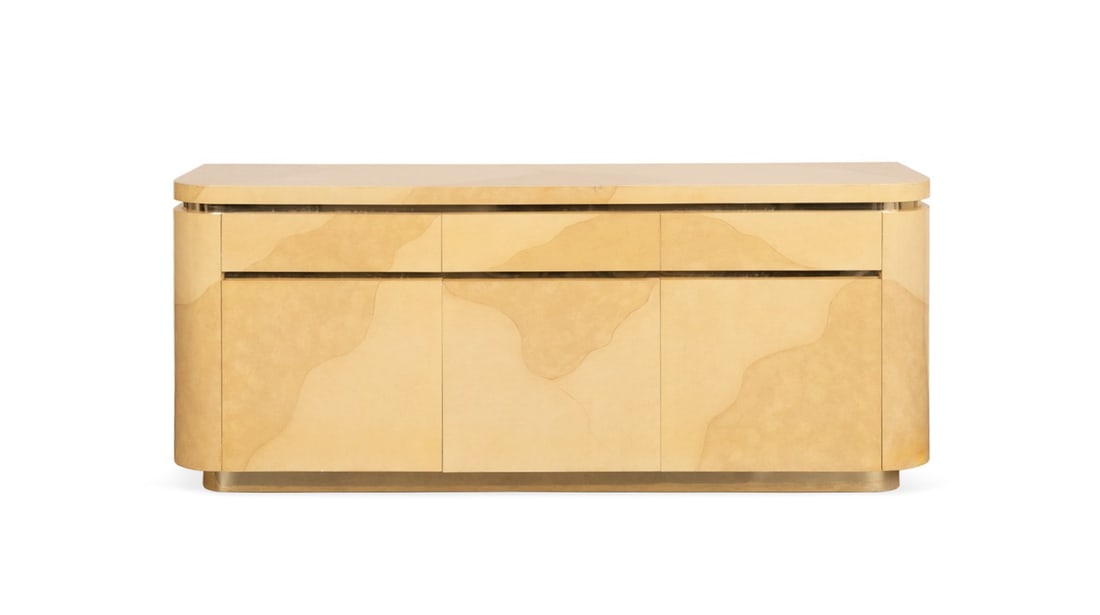 SPRINGER STYLE LACQUERED BEIGE & BRASS CREDENZA (1 of 6)