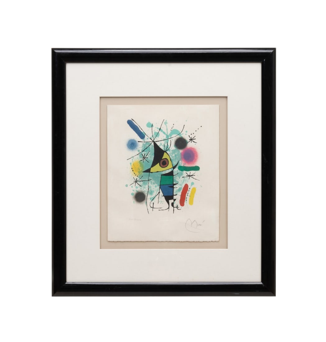 JOAN MIRO, 'THE SINGING FISH', 1972, LITHOGRAPH: Joan Miro (Spanish, 1893-1983). "The Singing Fish" - 1972, lithograph in colors, numbered LXXI (71) of LXXX (80) to LL, signed in pencil to LR. Framed. Provenance: Private Collection of Kimberlee Derr