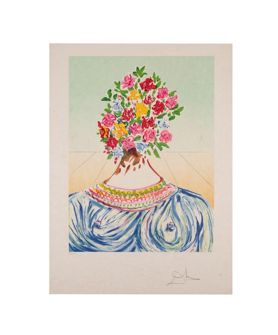 SALVADOR DALI, 'THE FLOWERING OF INSPIRATION' 1978: Salvador Dali (Spanish, 1904-1989). "The Flowering of Inspiration (Gala en Fleurs)" from the Retrospective suite - 1978, lithograph on Japon paper, numbered 71 of 150, signed in pencil under image LR,
