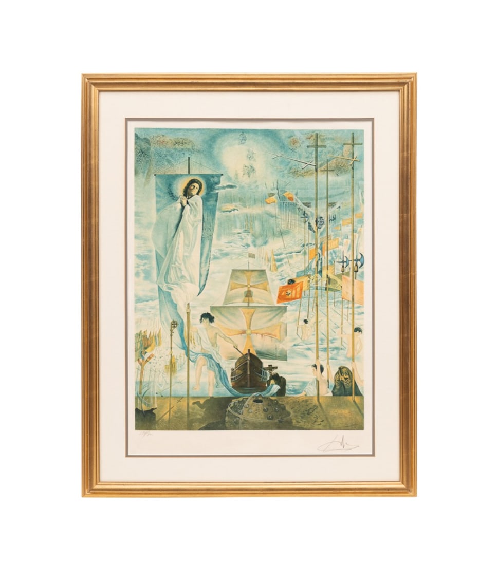 DALI, 'DISCOVERY OF AMERICA BY COLUMBUS', LITHO: Salvador Dali (Spanish, 1904-1989). "Discovery of America by Christopher Columbus" - original painting 1958-1959, lithograph in colors on Japan paper, signed in pencil to LR, numbered 274 of 300. Prov