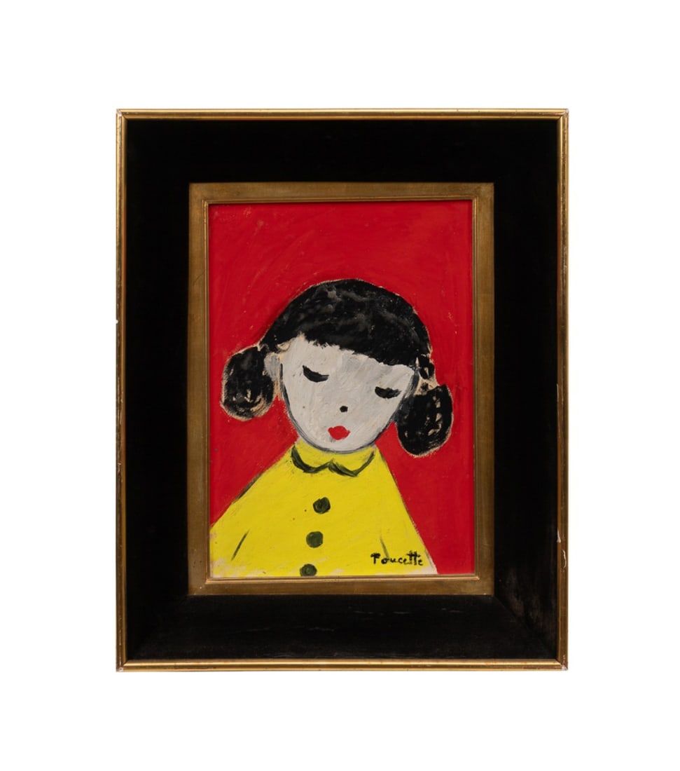 POUCETTE, 'GIRL IN YELLOW', 20TH C., O/B: Nicola Ortis Poucette (French, 1935-2006). "Girl in Yellow" - 20th century, oil on board, signed "Poucette" to LR. Note: This lot is accompanied by a receipt from 2016. Provenance: The Estate of David