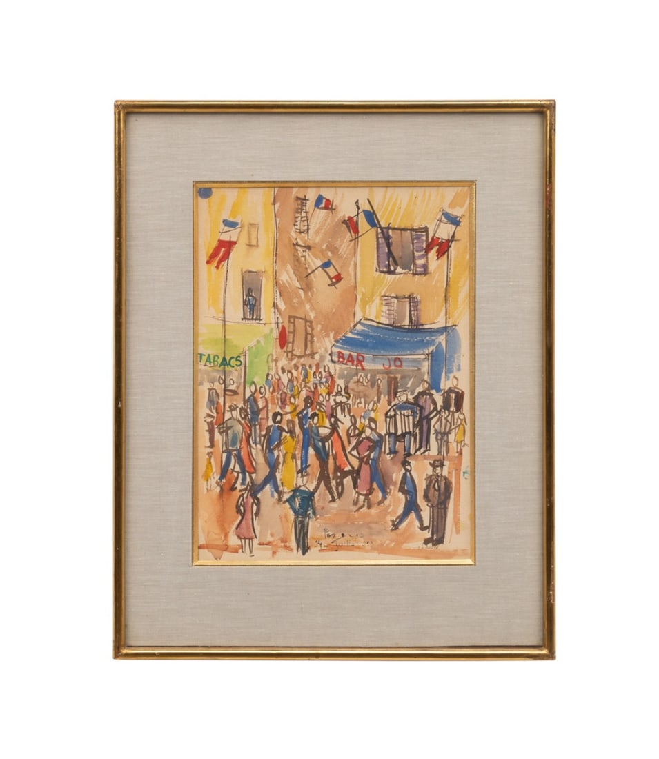 CLAUDE CLAVEL, FRENCH STREET SCENE, 1953, GOUACHE (1 of 6)