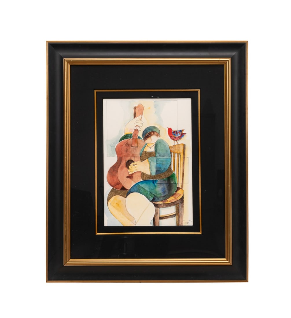 DORIT LEVI, SEATED FIGURE W/ GUITAR AND BIRD, W/C (1 of 5)