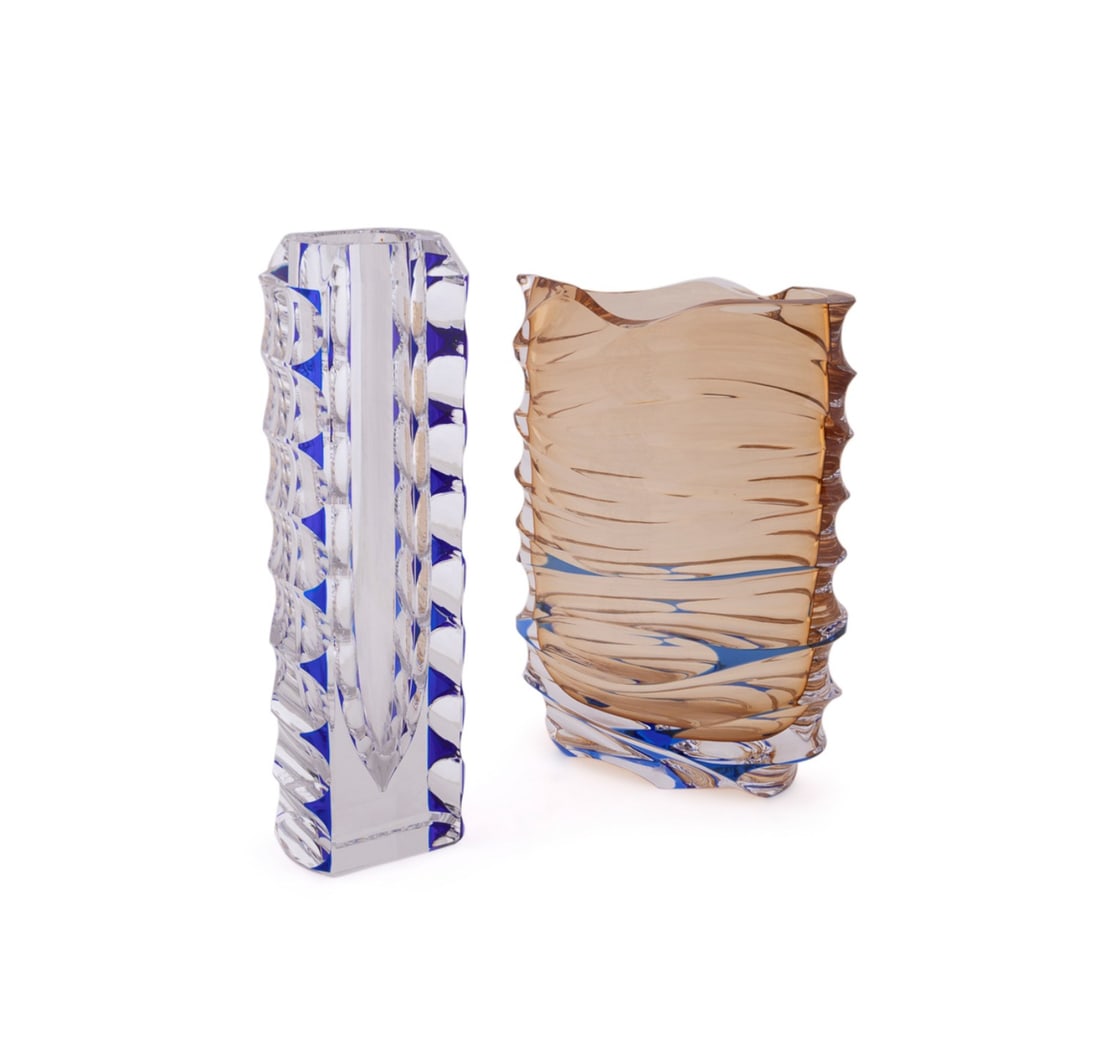 TWO DESIGNER GLASS VASES, MOSER & VAL ST. LAMBERT (1 of 8)