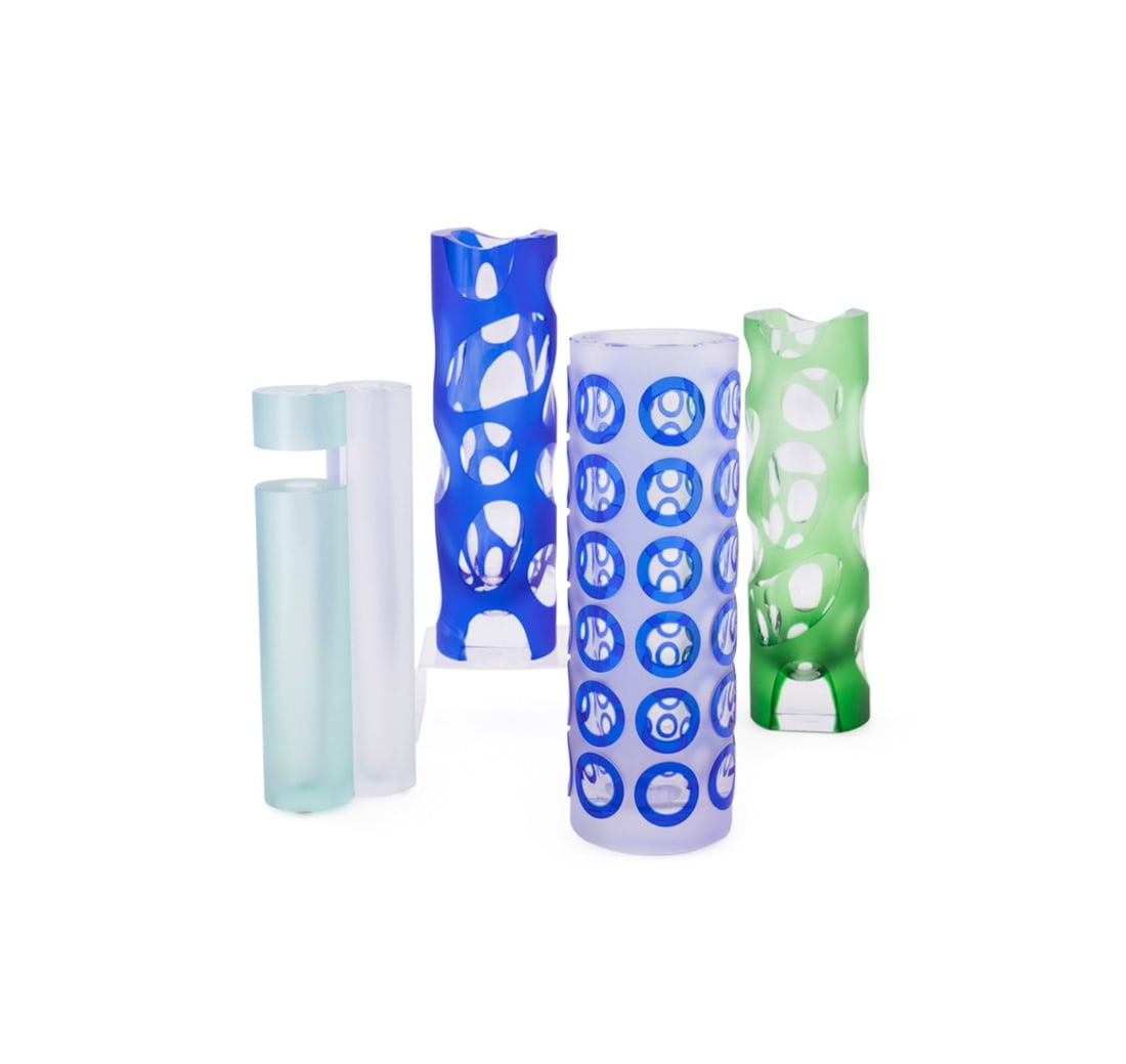 MOSER, FOUR BLUE AND GREEN CONTEMPORARY VASES (1 of 10)