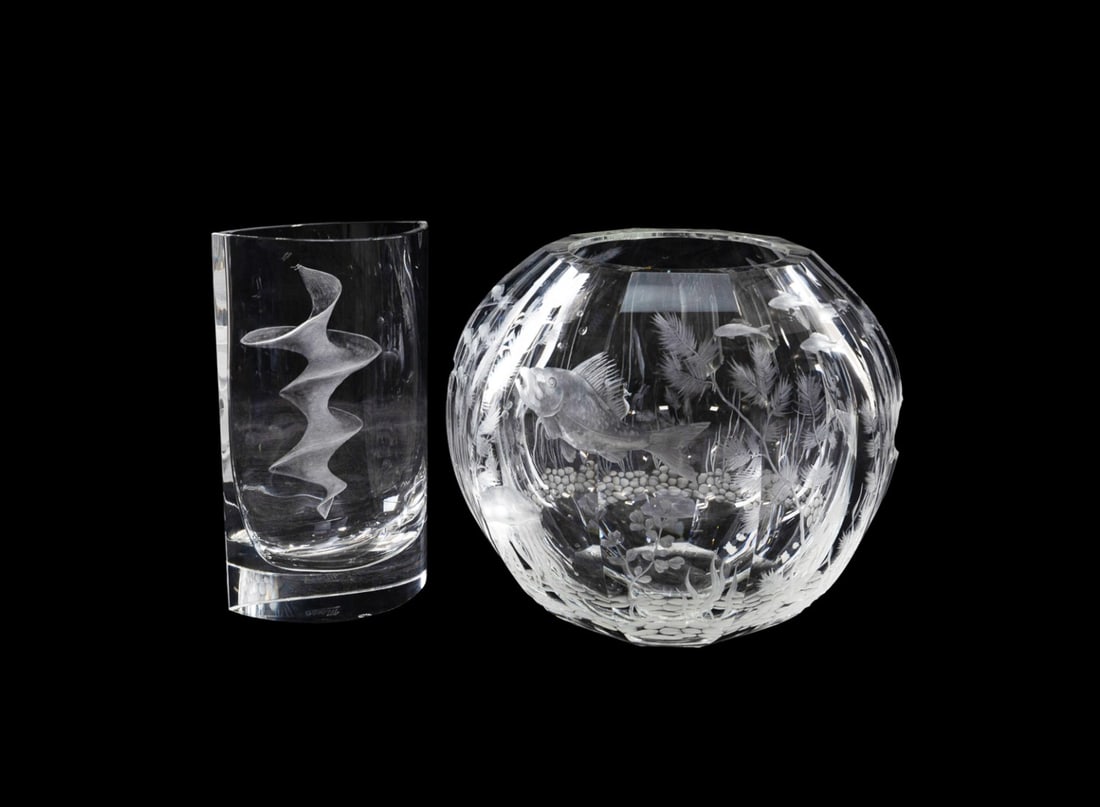 MOSER, TWO COLORLESS GLASS VASES, SELINGER 1995 (1 of 8)