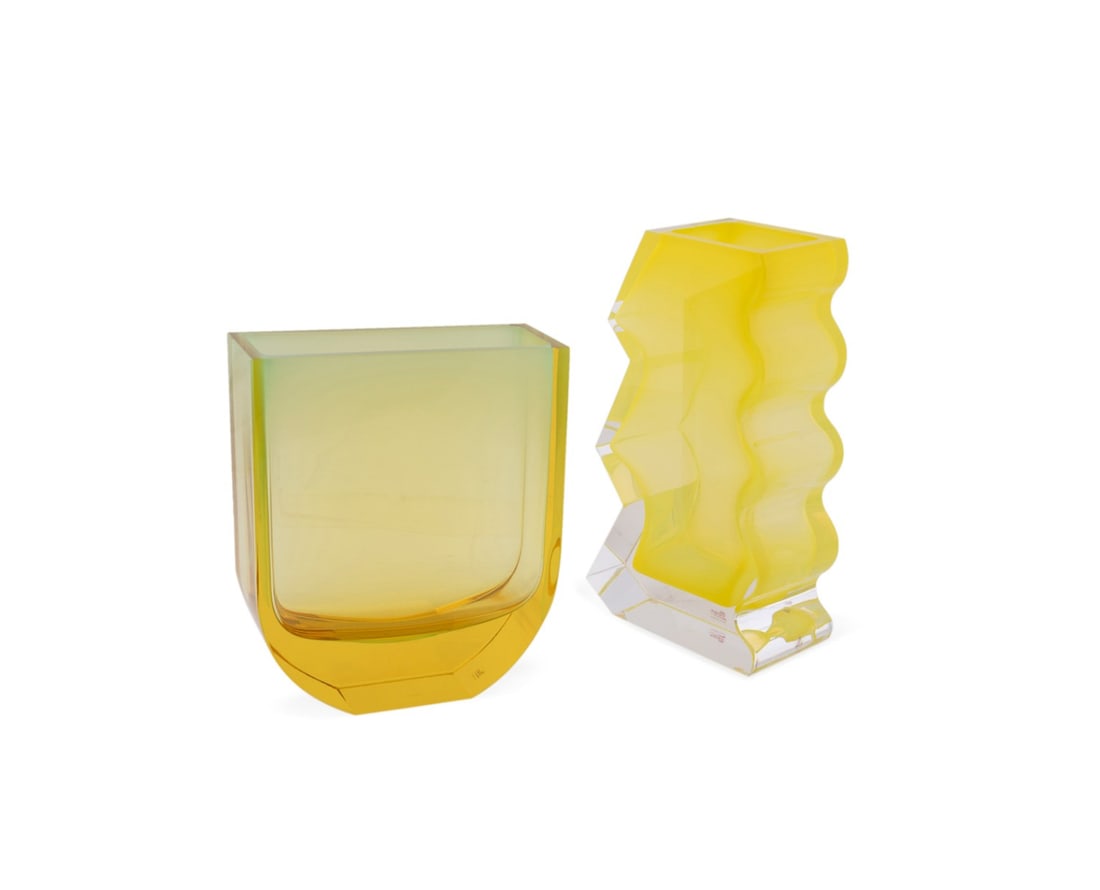 MOSER, TWO DESIGNER YELLOW CRYSTAL VASES (1 of 10)