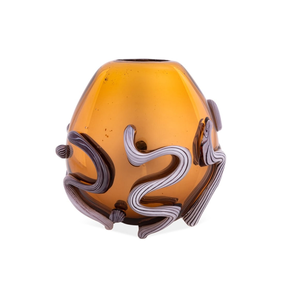 MELVIN ANDERSON, 'GOLD WITH CURLS' BULBOUS VASE: Melvin Anderson (Aruban, born 1944). "Gold with Curls" - 2006 - from the Metallic Series, Murano style blown glass, acid etched "Melvin Anderson / Amsterdam / 2006" to underside. Provenance: Private C