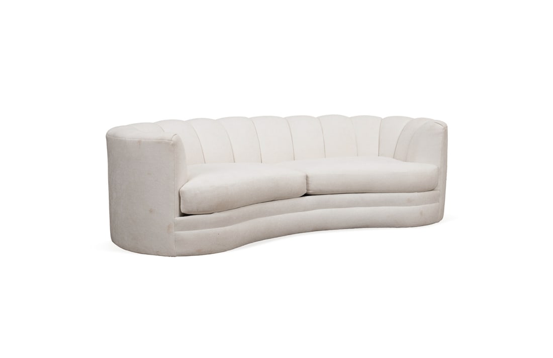 MODERN WHITE UPHOLSTERED KIDNEY SHAPED SOFA (1 of 7)