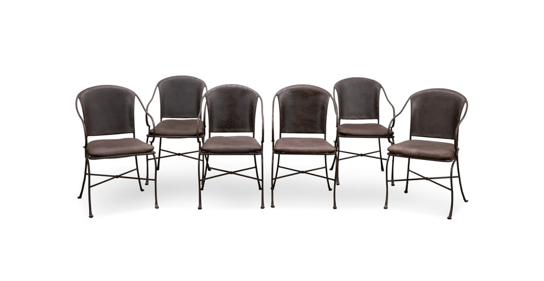 SET OF SIX HAMMERED WROUGHT IRON PATIO ARMCHAIRS (1 of 4)