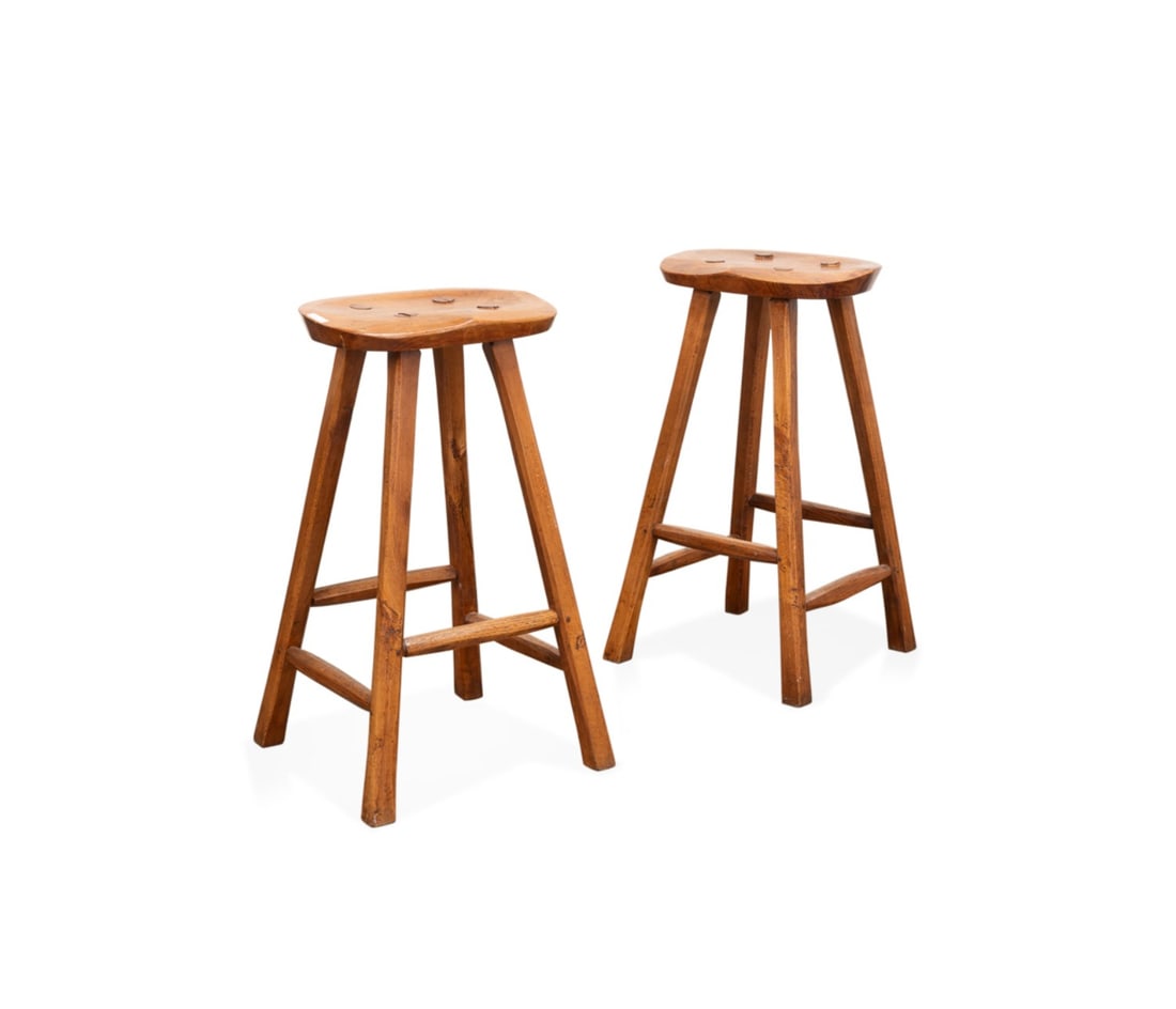PAIR OF FRENCH BRUTALIST CARVED WOOD BAR STOOLS (1 of 6)